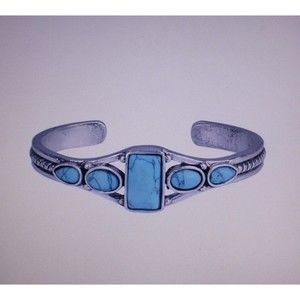 Southwestern Boho Silver Cuff Bracelet Turquoise Look Stones Fashion Jewelry New